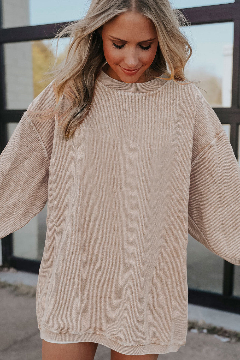 White Drop Shoulder Rib Knit Oversized Sweatshirt 1ec982220e607aa4