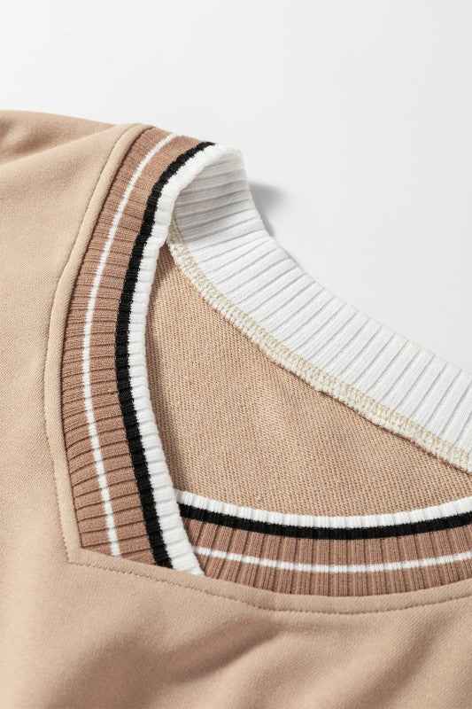 Varsity Contrast Stripe Trim V-Neck Sweatshirt 1ed011d9-56de-414e-b478-af2dc5edb713