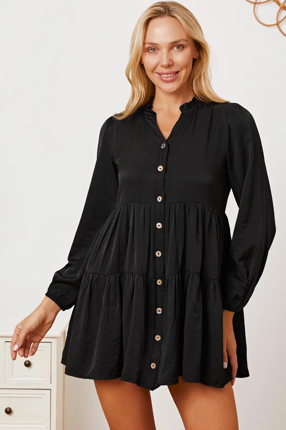 Ruffled Button Up Long Sleeve Tiered Shirt 1ed02f0a-e0e9-42cc-a49b-e658419790f6-Max