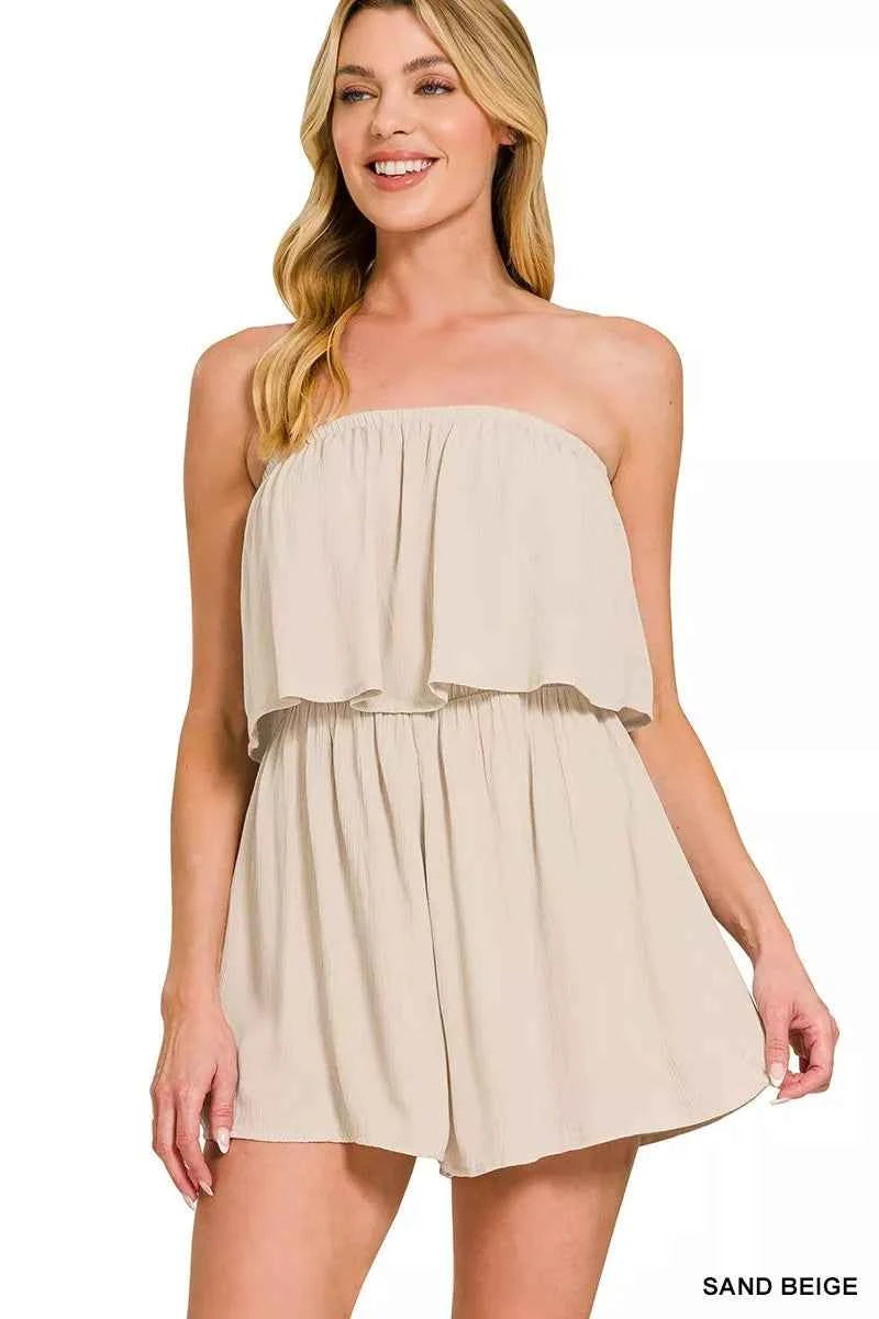 Zenana Woven Crinkle Strapless Rompers SAND BEIGE 1edee2b611ae4cec9b8668ead93beb0d-Max-Origin