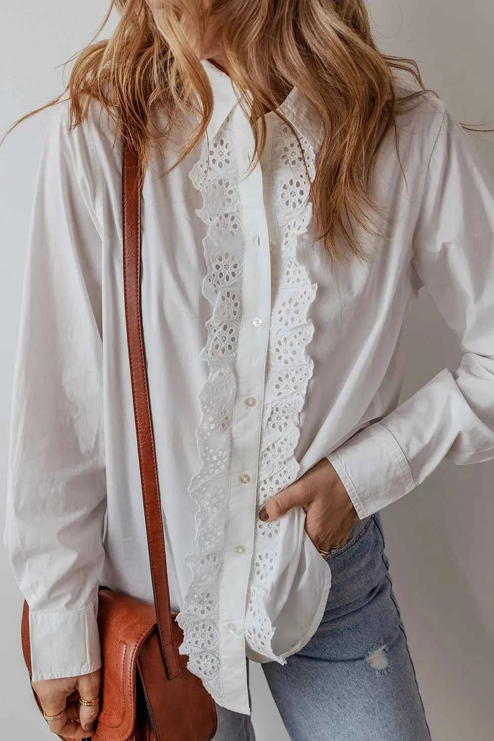 Eyelet Button Down Long Sleeve Shirt 1ee2d5a5-969a-462d-b02d-d1a8d2a948d3-Max