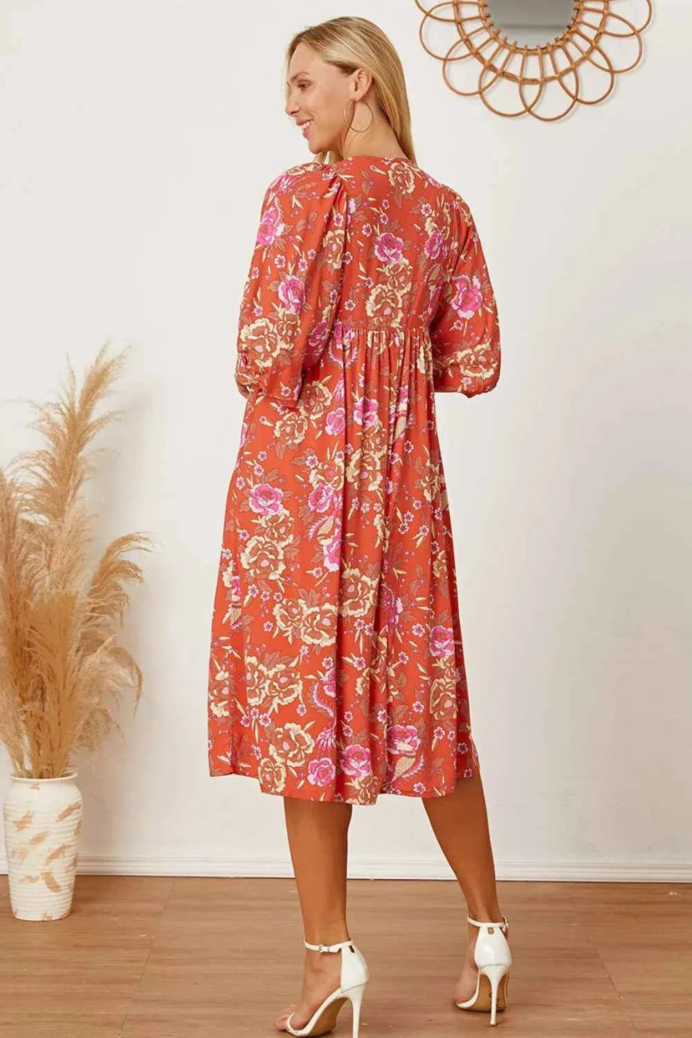 Floral Tie Neck Half Sleeve Dress 1ee50b6a-05d6-4a9d-85b1-6a53f3ffc59d-Max