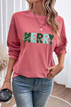 Racing Red Corded MERRY Christmas Letter Terry Flocking Sweatshirt 1ee8757ce32fea42