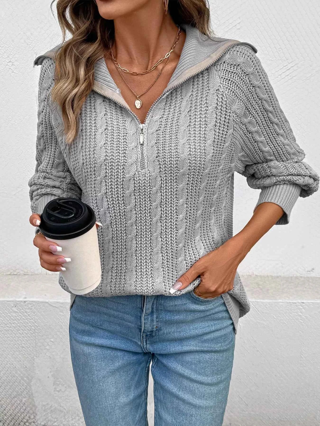 Cable Knit Half Zip Sweater