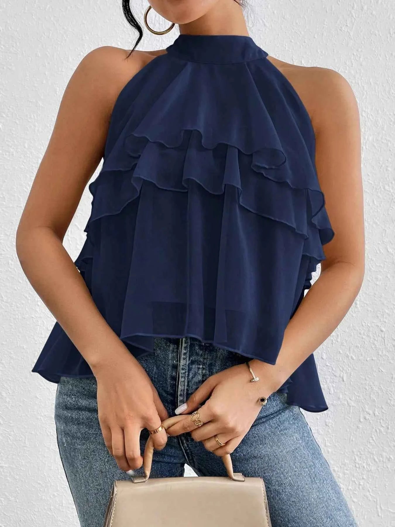 Ruffled Layered Sleeveless Top Navy Blue 1eed5b4a3b664c759f475d29952c9bd0-Max-Origin