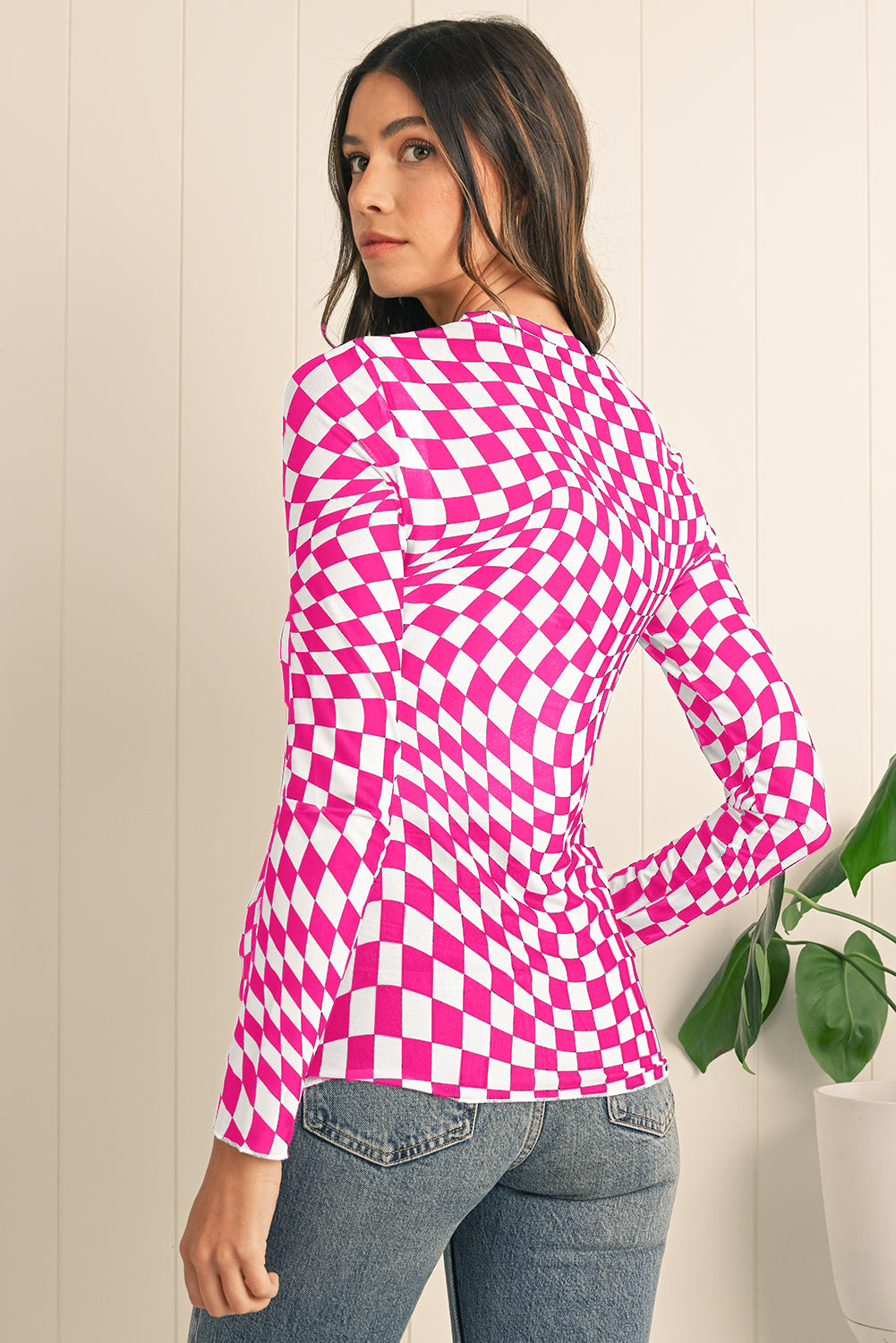 Black Checkered Pattern Mesh Long Sleeve Top 1ef10a26e39fa8fb