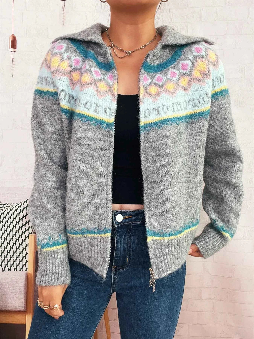 Fair Isle Pattern Zip-Up Cardigan 1efa79dba7894318ba29e846eee9e473-Max-Origin
