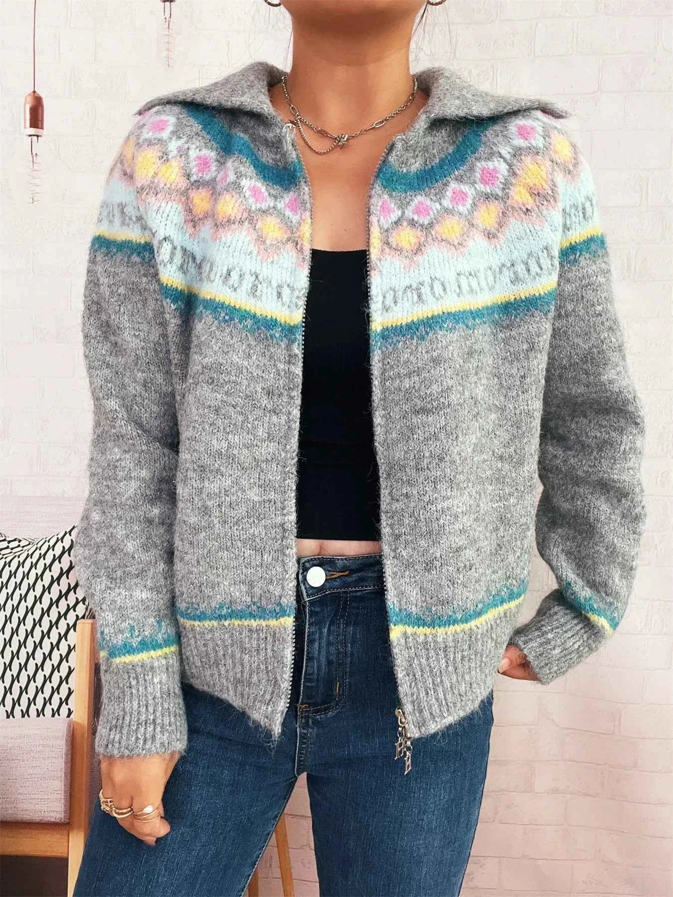 Fair Isle Pattern Zip-Up Cardigan 1efa79dba7894318ba29e846eee9e473-Max-Origin