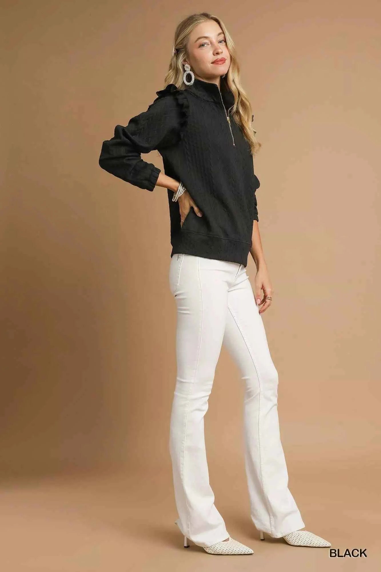 Umgee Cable Knit Textured Pullover with Ruffle Shoulders 1f03e47e-5951-4adf-85f9-10f65db4a3d6-Max-Origin