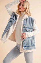 Aemi + Co Fake Two Pieces Denim Patch Sherpa Vest Coat 1f0a80fc-5a9e-4be3-89cb-370b58d44553-Max