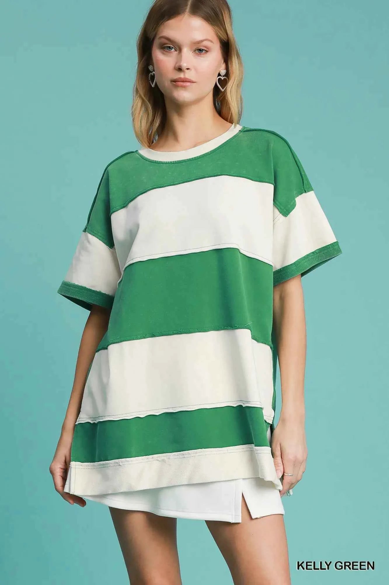 Umgee Mineral Wash ColorBlock Tunic Dress KELLY GREEN 1f106d13-11bd-470f-8a99-cedc520fb8af-Max-Origin