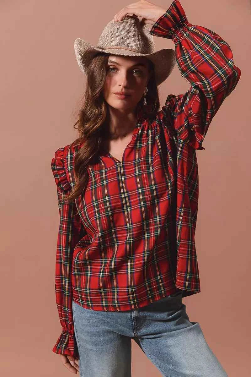 SO ME Christmas Checkered Plaid Smocked Blouse 1f14424f762042c4b36bd987fa2f7875-Max-Origin