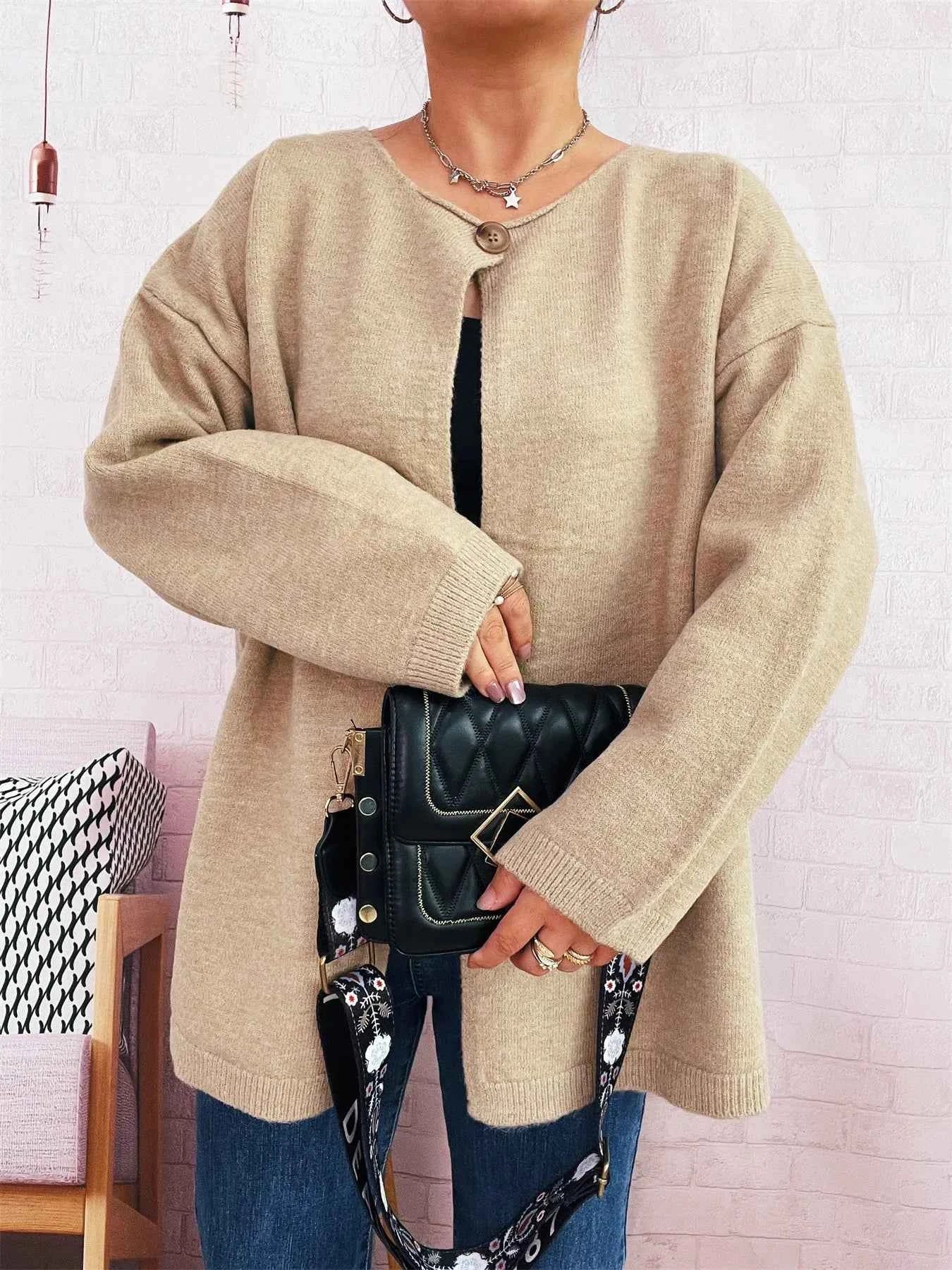 One Button Front Drop Shoulder Cardigan 1f1c8d37979a4ea58a8a9ca7658a4000-Max-Origin