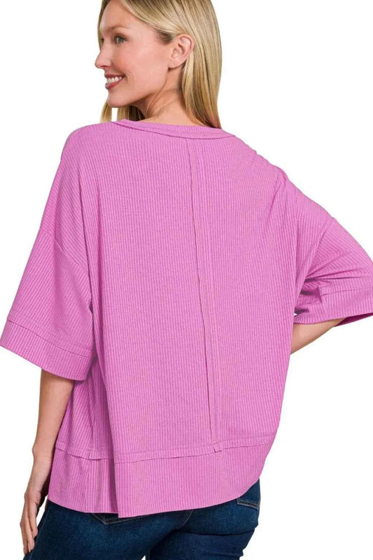 Ribbed Boat Neck 3/4 Sleeve Top 1f1e0413-745d-40cc-8951-d78c276fe488-Max-Origin