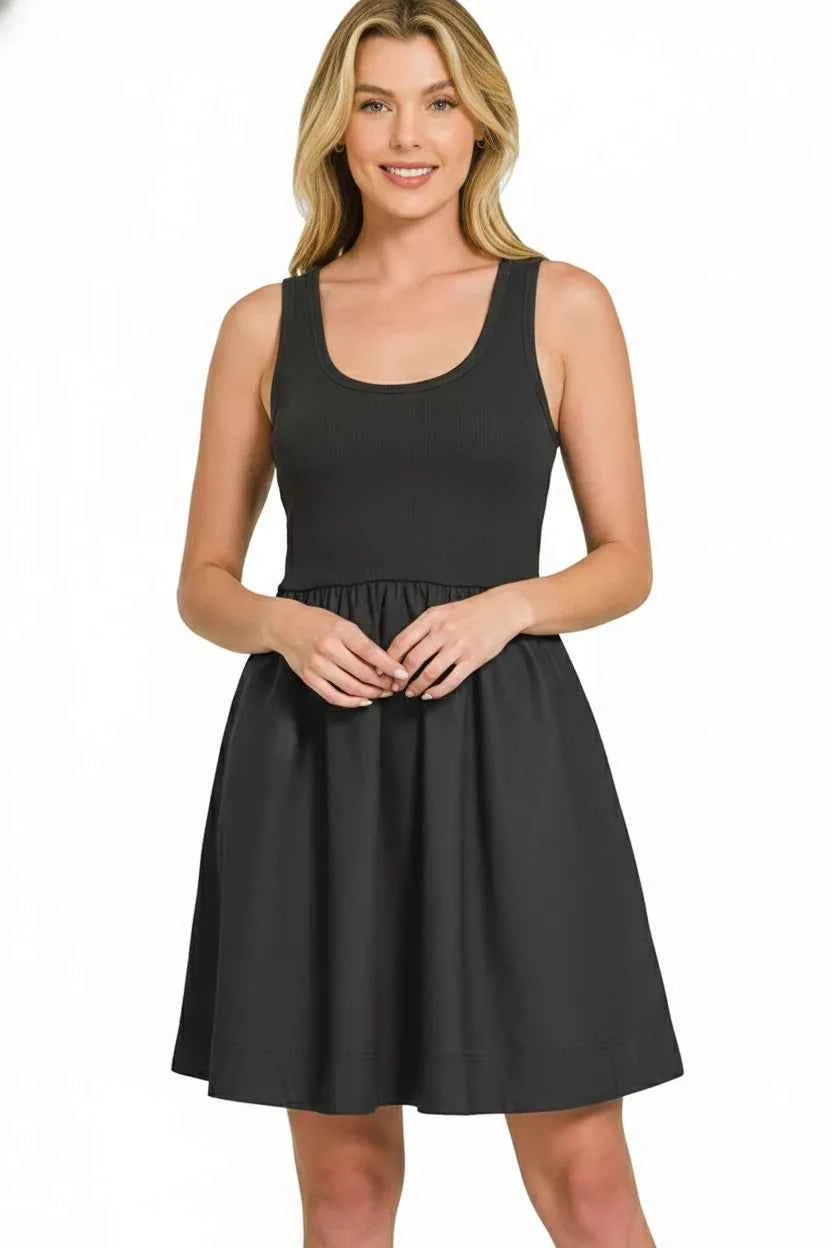 Zenana Combined Knit & Woven Midi Dress 1f1ea4b5-bb27-4018-a6b3-dc39d7dc73ec-Max-Origin