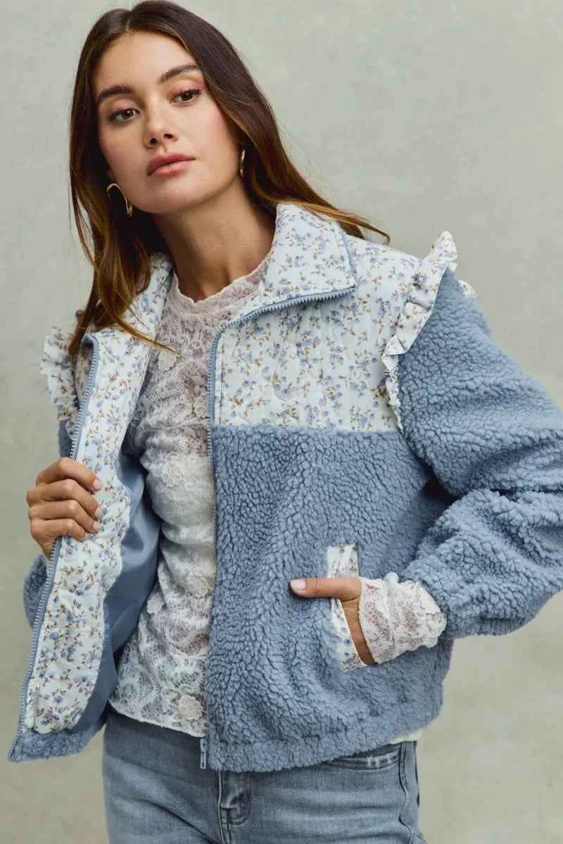 SO ME Faux Fur Sherpa Pull Jacket with Floral Contrast 1f1ecba9c5dd4327943087fa5a2a6472-Max-Origin
