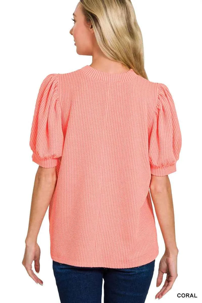 Raised Rib Puff Sleeve Top 1f236d07ae1942a49b1c19241af80a63-Max-Origin
