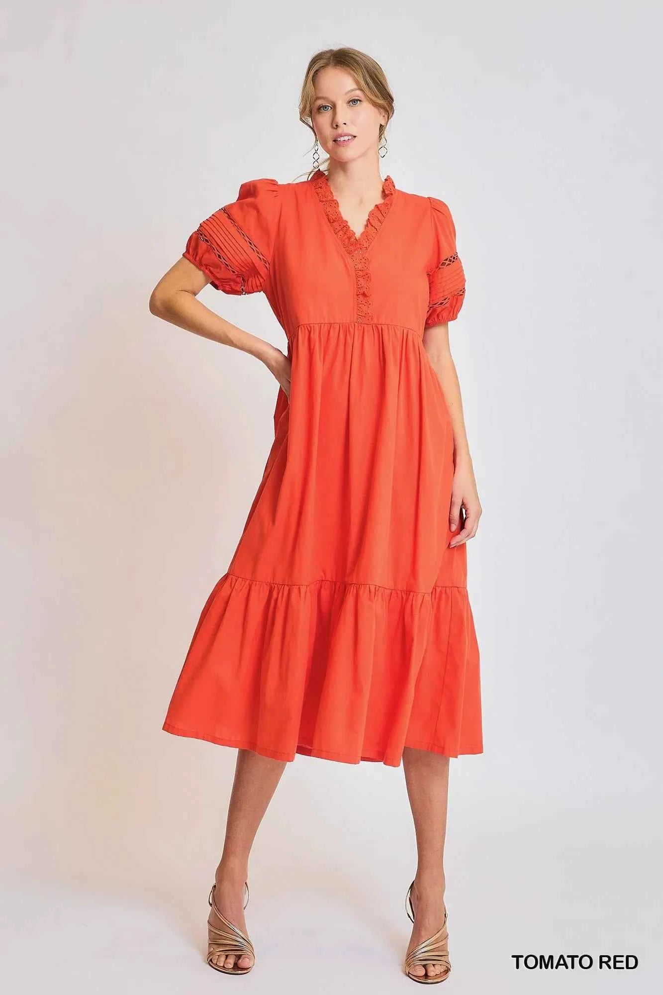 Umgee Short Sleeve Lace-Trim Ruffled Midi Dress 1f242ac2-3dee-43d7-88b7-6be2d9a710aa-Max-Origin