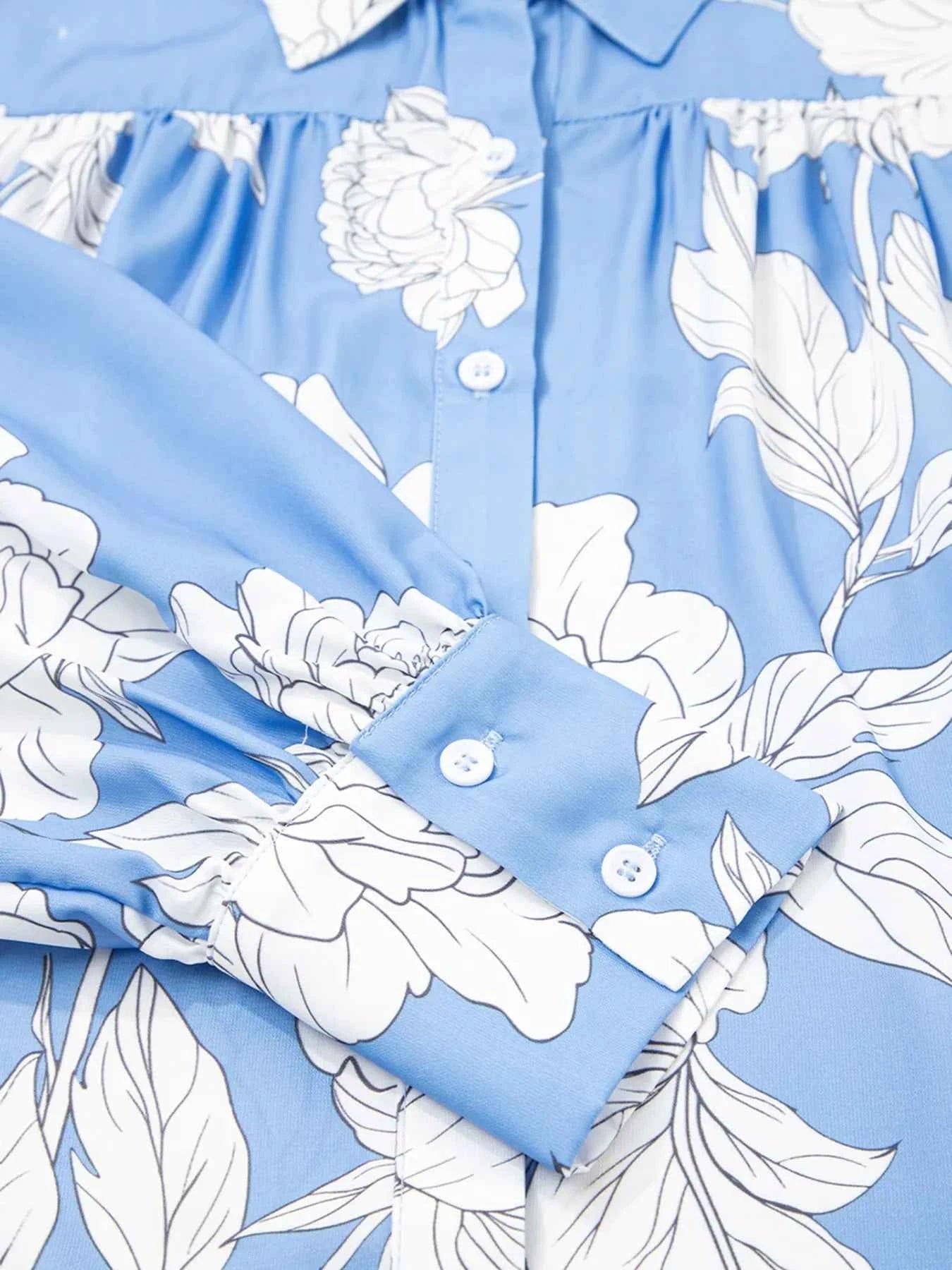 Floral Print Button Up Pleated Detail Puff Sleeve Shirt 1f2e2992a32a4342835a5992d9cc4817-Max-Origin