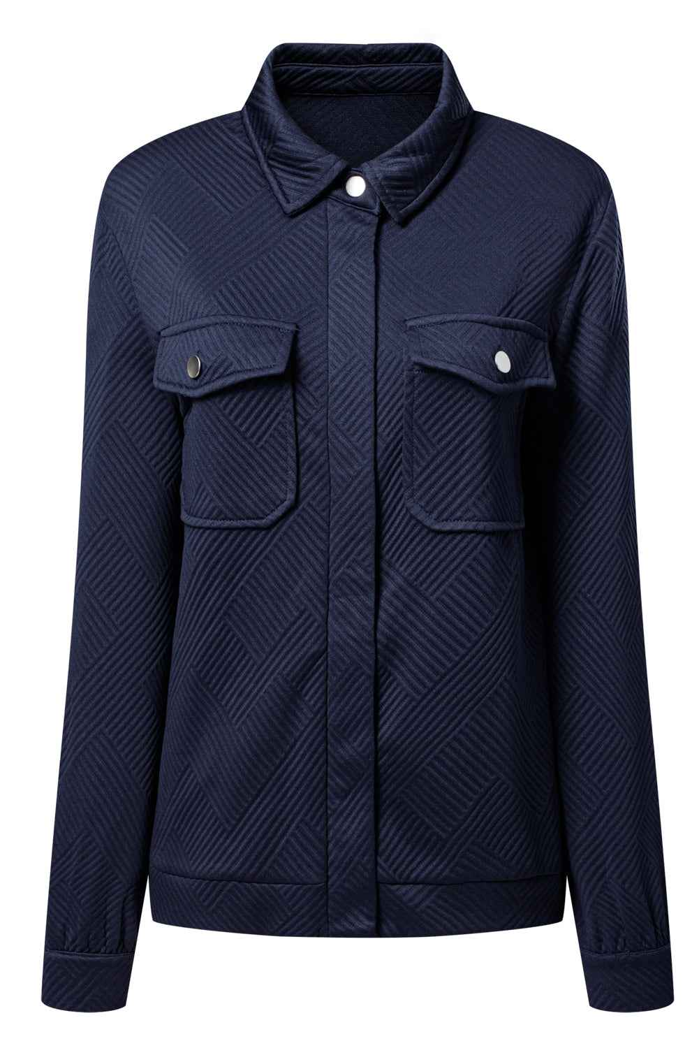 Blackish Green Solid Color Zip Up Button Flap Pocket Shirt Collar Jackets 1f3204eef919faaa