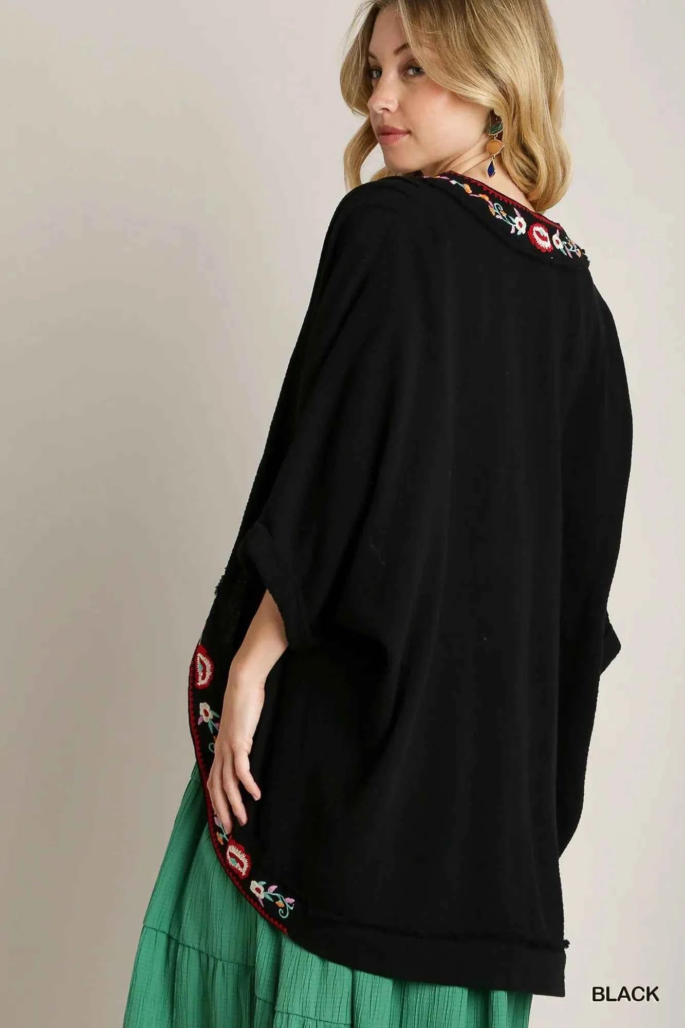 Embroidery Open Front Kimono with Pleated Shoulder Detail 1f390d04-6e89-43b1-8bc4-61ee362a8d06-Max-Origin