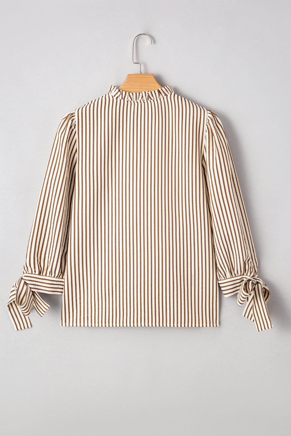 Straw Yellow Striped Frill V Neck Knot Bracelet Sleeve Blouse 1f41675600a9ec06