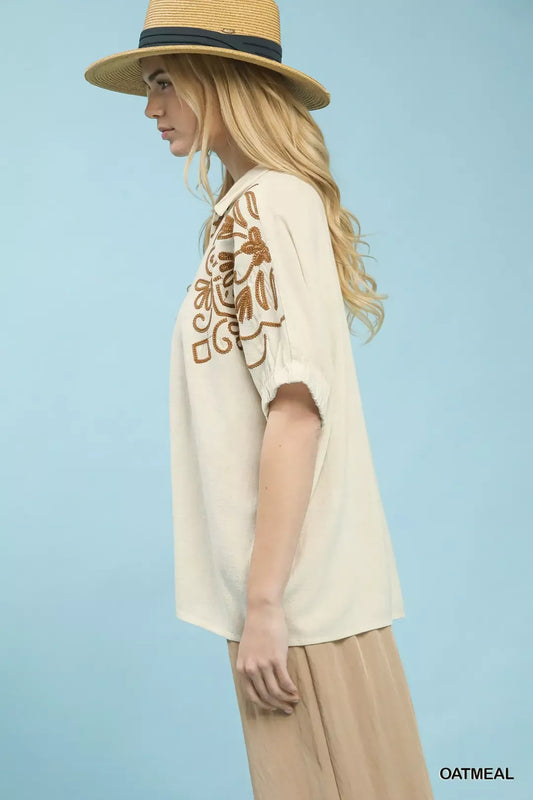 Floral Embroidered Sleeve Blouse 1f478215-97b5-4297-868f-e9c109da942f-Max-Origin