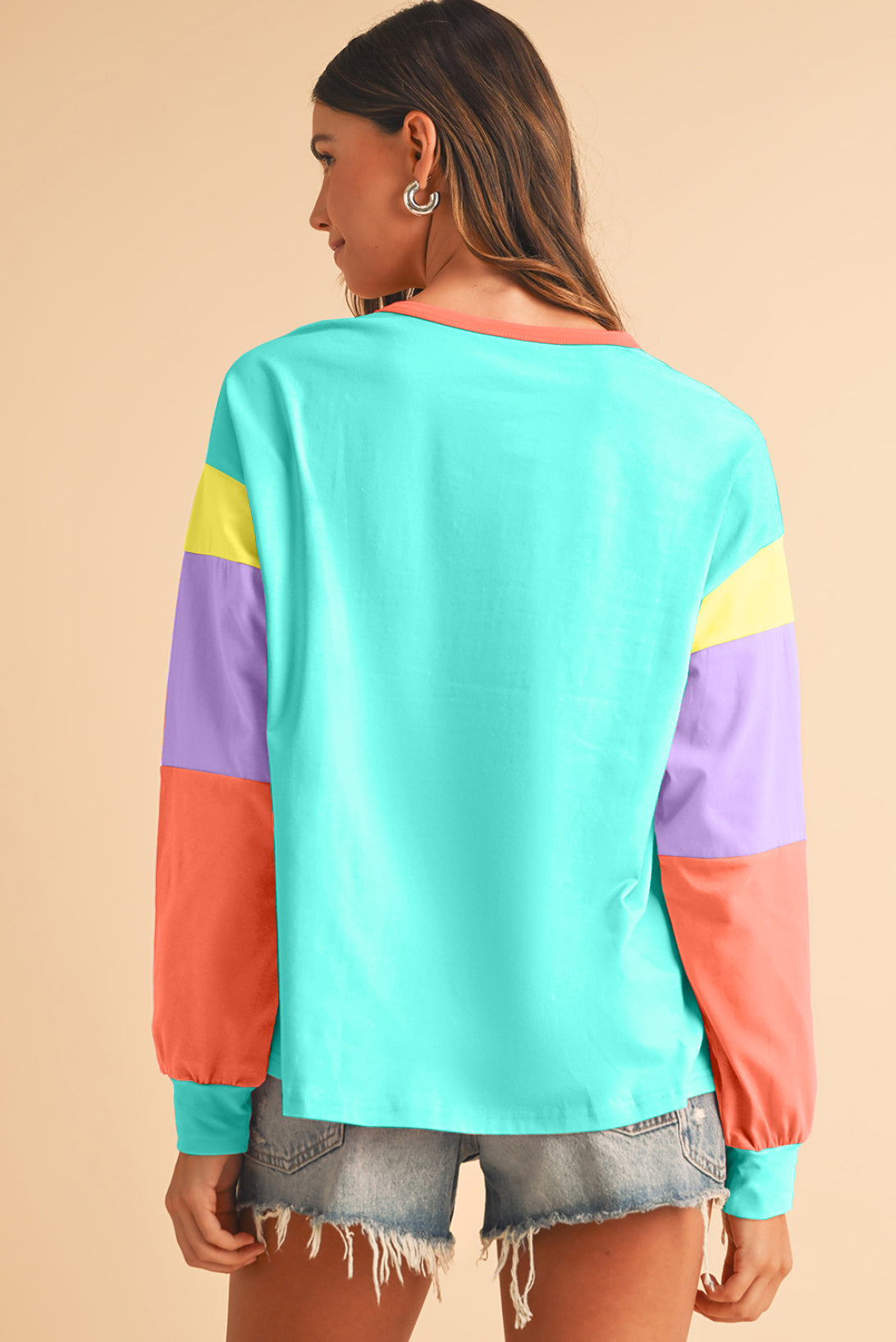 Green Color Block Sleeve Loose Fit Top 1f49aa996cdb5509