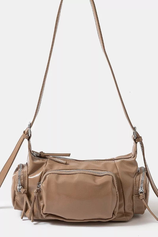 Fame Glossy Faux Leather Multi Pocket Hand Bag KA One Size 1f4bca9f-8596-44c9-bb4a-431519d5a8ed-Max-Origin
