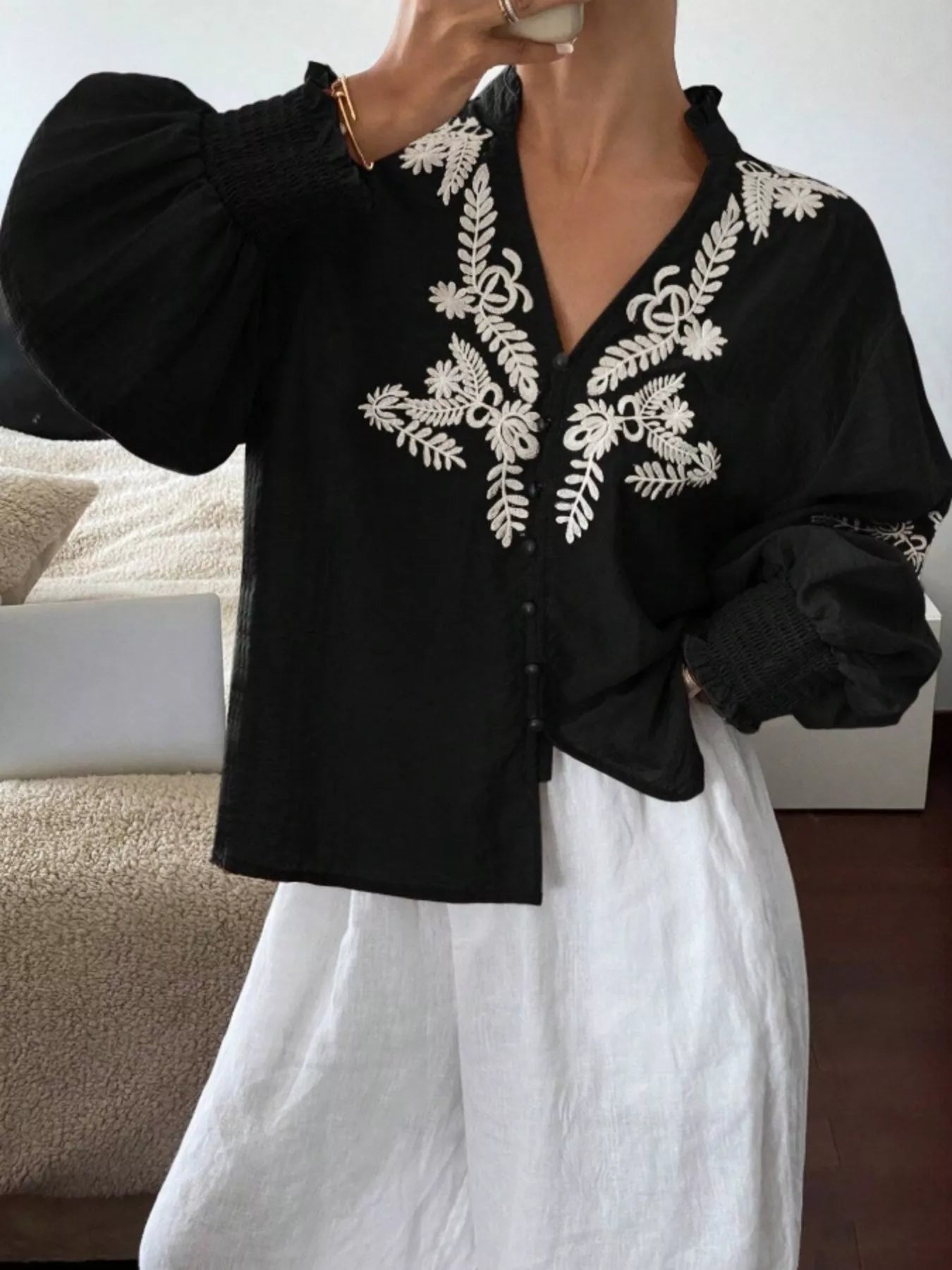 Embroidered Long Sleeve Blouse Black 1f512577a05a49558fe7db5546408214-Max-Origin