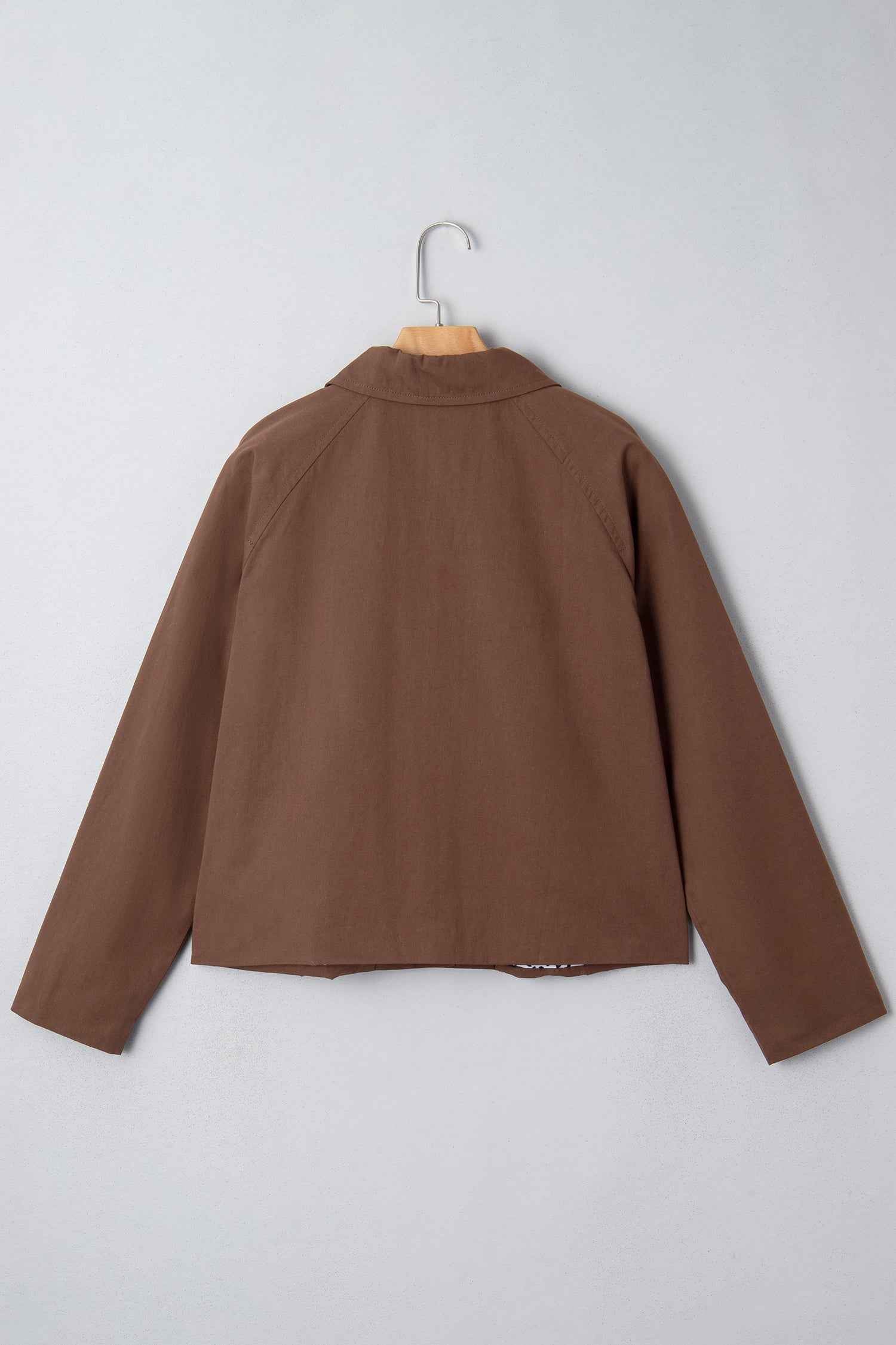 Dark Brown Collared Buttoned Leopard Liner Patchwork Chic Jacket 1f51e83e4c33f6a5