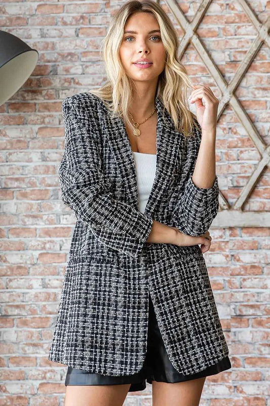 First Love Full Size Lurex Mixed Tweed One Button Blazer Black White 1f5b878f-fec7-4bc3-a0e0-b7144aa2fdb0-Max