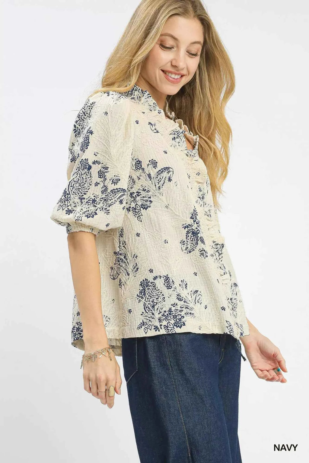 Umgee Floral Embroidered Blouse with Ruffle Trim 1f633230-1253-421c-a329-ad94e971593e-Max-Origin