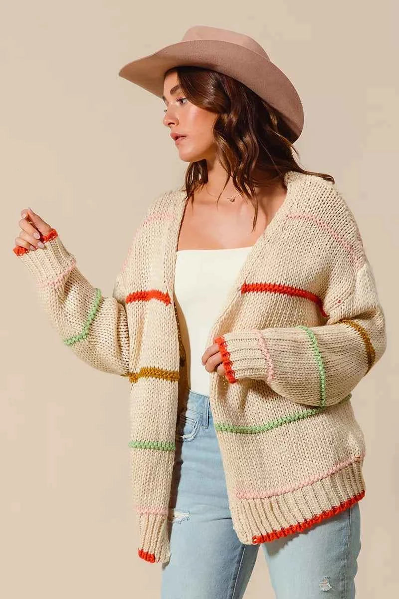SO ME Loose Fit Multi Stripe Open Front Cardigan 1f6d55e76fcd4b8ba5548551acd47133-Max-Origin