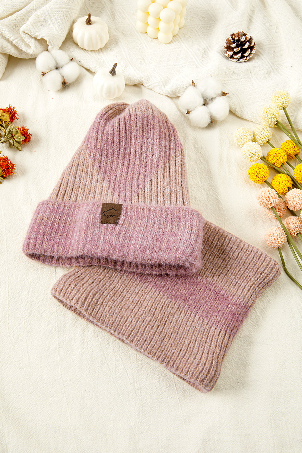 Peach Blossom Winter Beanie Hat and Cozy Sherpa Liner Scarf Set 1f70f3c0e0492371