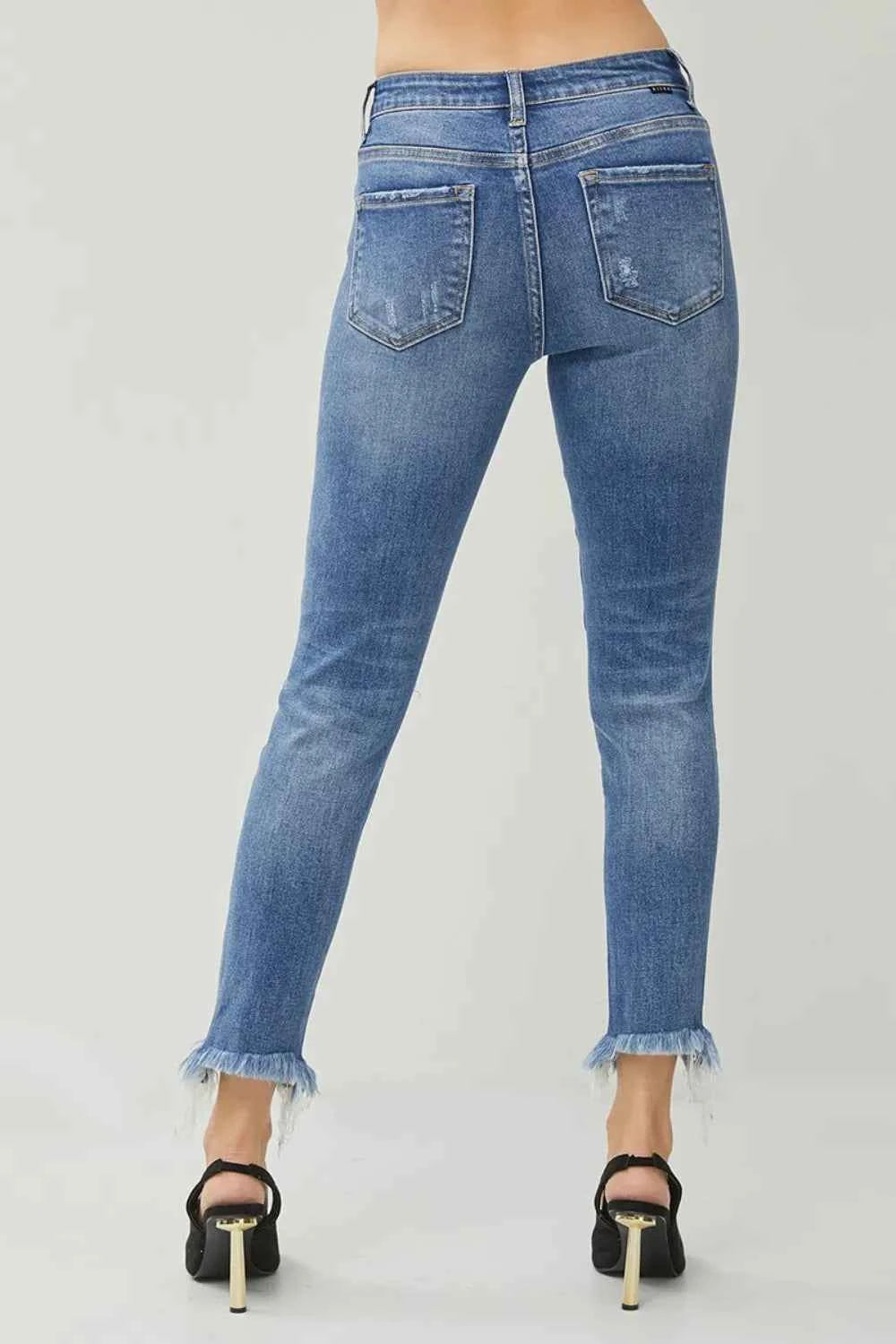 RISEN Distressed Frayed Hem Slim Jeans 1f724940-f8b3-4066-89f6-c5fbd548626d-Max