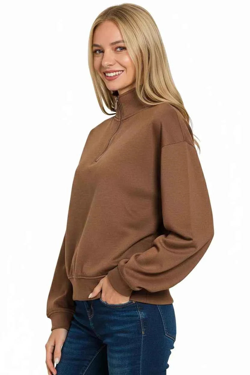 Zenana Scuba Half Zip Pullover Sweatshirt 1f7b31ab-1edd-48bc-bbd6-90b79b8d0484-Max-Origin