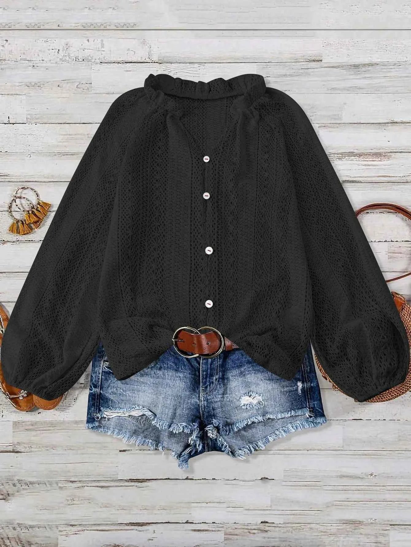 Crochet Notched Button-Front Shirt 1f8a5ef7-2d4f-40d5-9fe6-21fd7c4779c5-Max-Origin