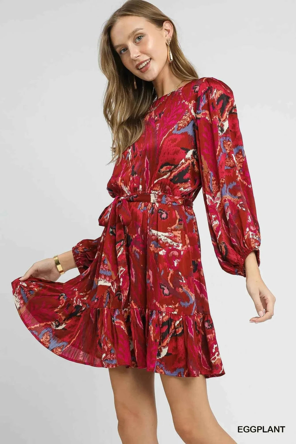 Umgee Ruffled Hem Printed Balloon Sleeve Dress 1f8d3b03-8408-4561-a3bc-67b9248ad9c0-Max-Origin
