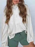 Casual Half Zip Long Sleeve Top Light Gray 1f9062d0-bd25-4841-88e0-630917c58849-Max-Origin