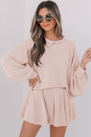 Jet Stream Corded Lantern Sleeve Top High Waist Ruffled Mini Skort Set Jet Stream 75%Polyester+20%Viscose+5%Elastane 1f913a49fb856982