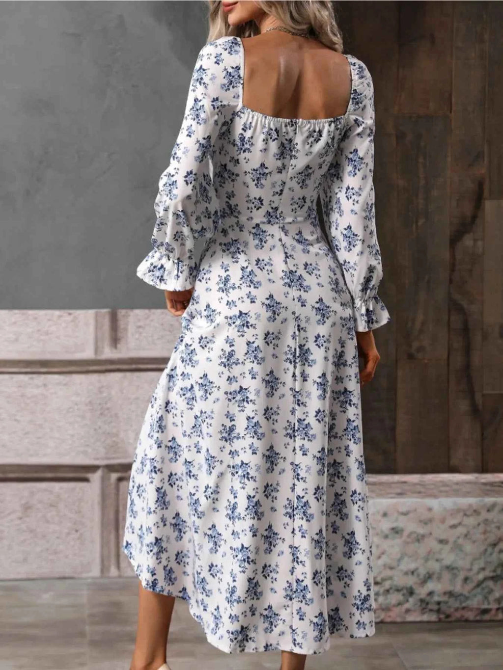 Floral Print Square Neck Flounce Sleeve Dress with Side Slit 1f93a8d504d848eca9ffba1331e9ae57-Max-Origin