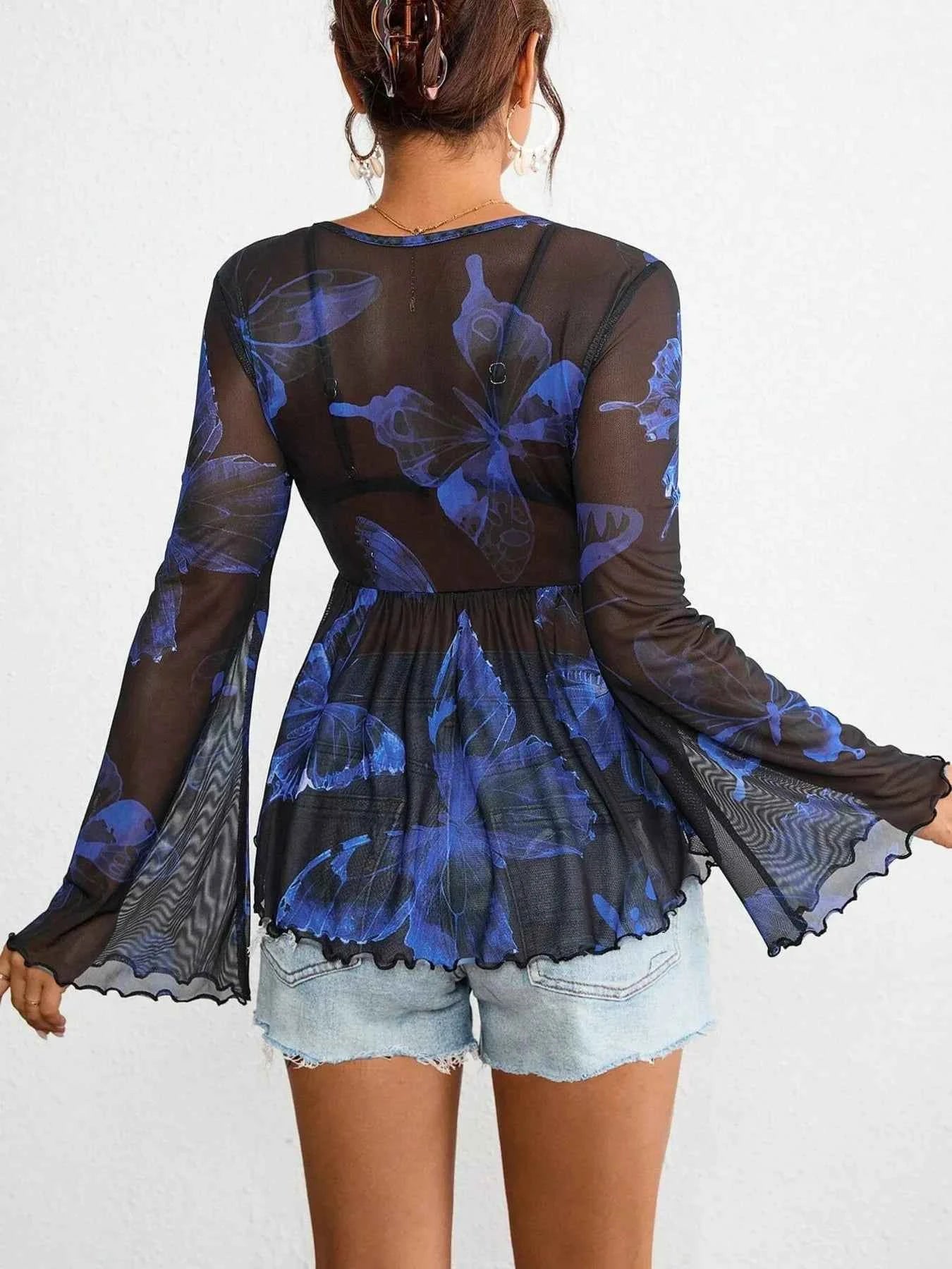 Tie-Front Flare Sleeve Blouse 1f99557114f64e2592b7b31c7d1d1aea-Max-Origin