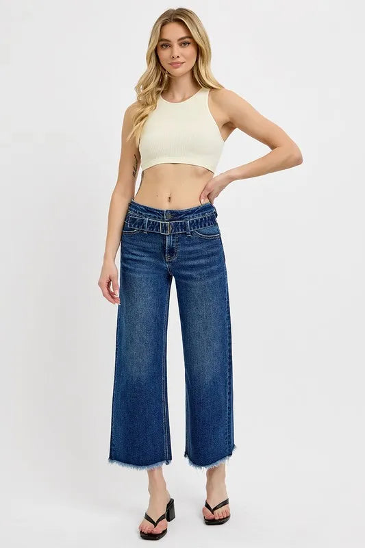 RISEN Raw Hem Wide Leg Attached Buckle Jeans 1fa4446b-f607-492f-9431-329dd8708d5f-Max