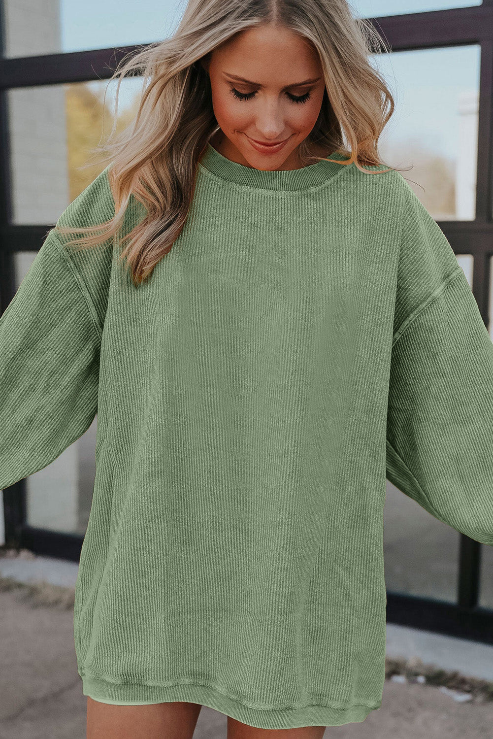 White Drop Shoulder Rib Knit Oversized Sweatshirt 1fa5bc9338bb5251