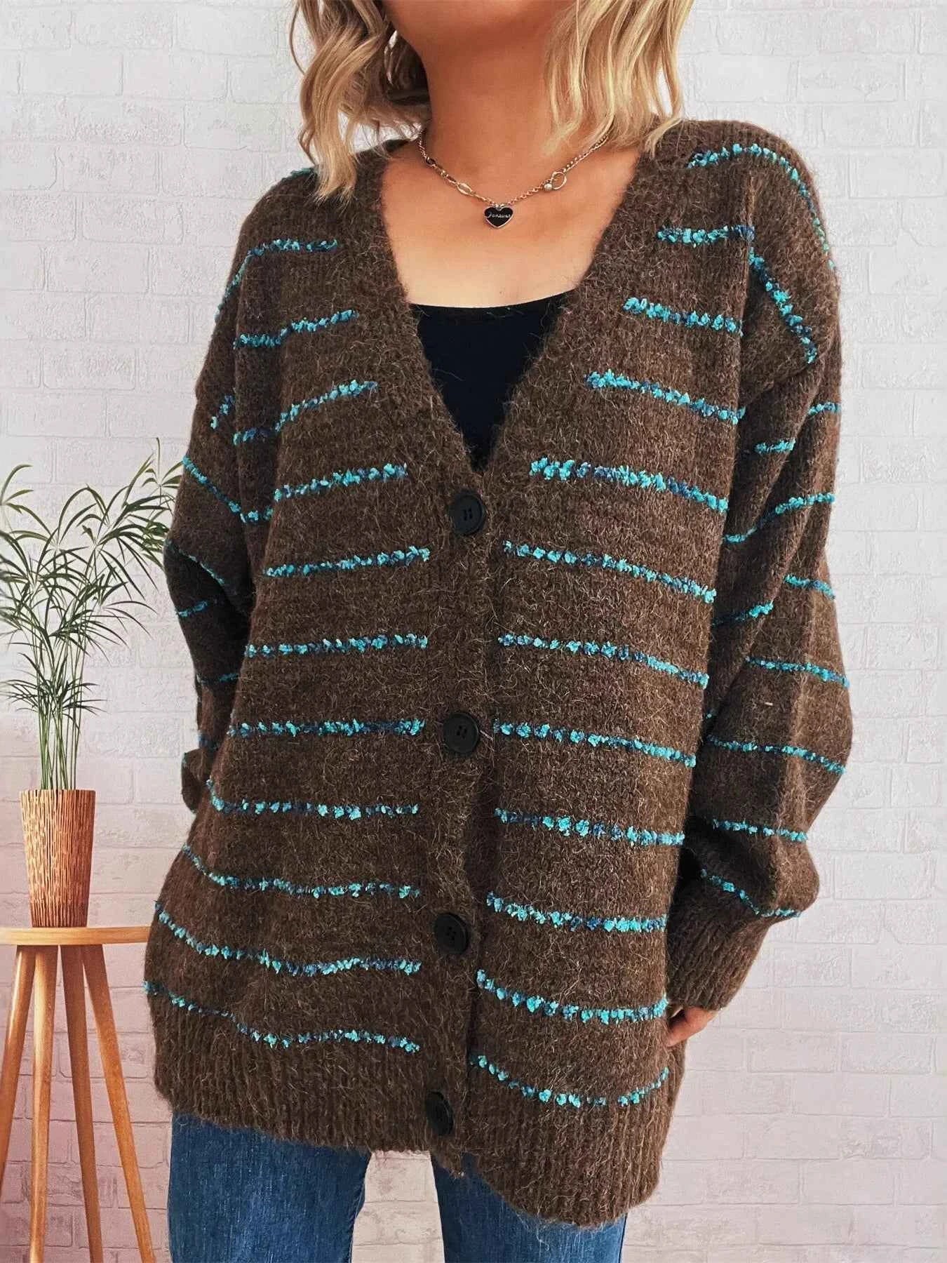 Striped Button-Up Cardigan with V-Neck Design 1faa1812d46543e299cb0ba0400b08e9-Max-Origin