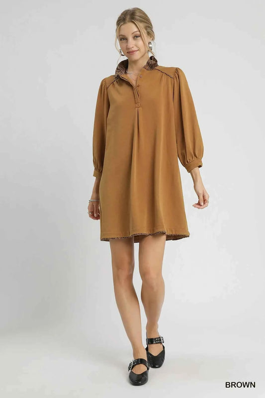 French Terry Balloon Sleeve Shift Dress with Leopard Print Detail 1fbab7db-d5e6-433a-aad5-7ad371edd8ab-Max-Origin