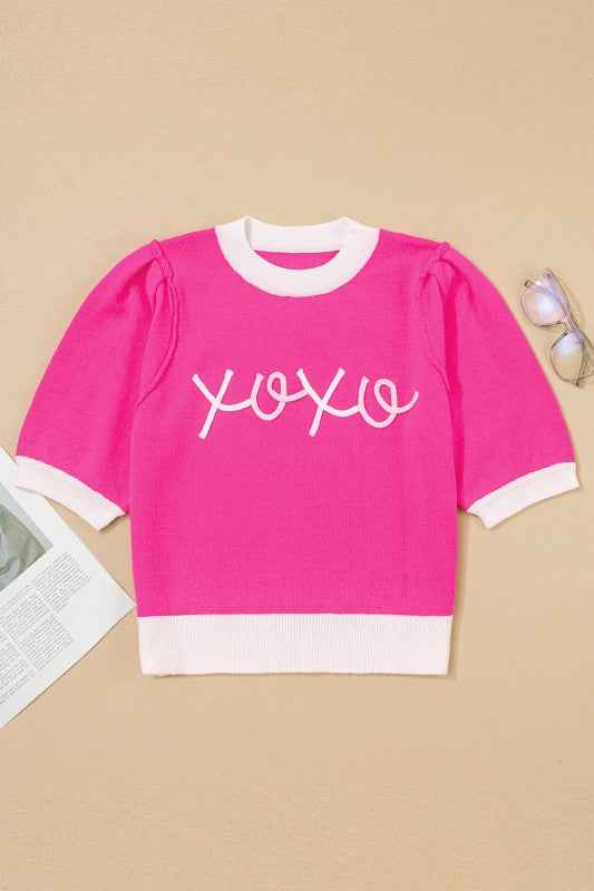 Valentine XOXO Embroidered Puff Sleeve Sweater Tee 1fc4a8f5-c8e5-48ec-85d2-2b44f3550cb7