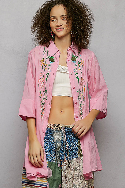 POL Floral Embroidered Half Sleeve Cotton Shirt 1fce1cfb-ae64-4411-bbc9-5eb8abb5e10f-Max