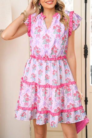 Purple Tiered Ruffles Sleeveless Summer Floral Dress Purple 100%Polyester 1fd65413459ff25f